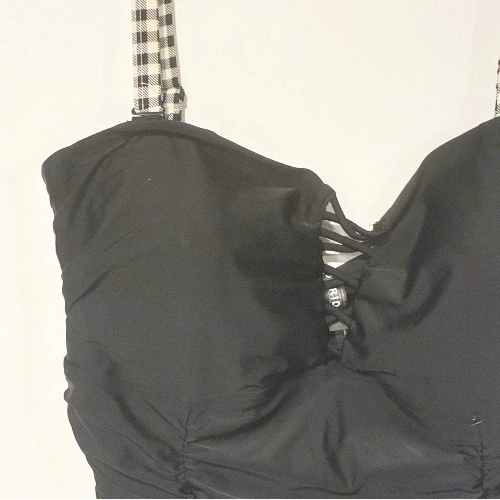 Torrid Plus Size 2X Lattice Front One Piece Black Bathing Suit Removable Straps_2